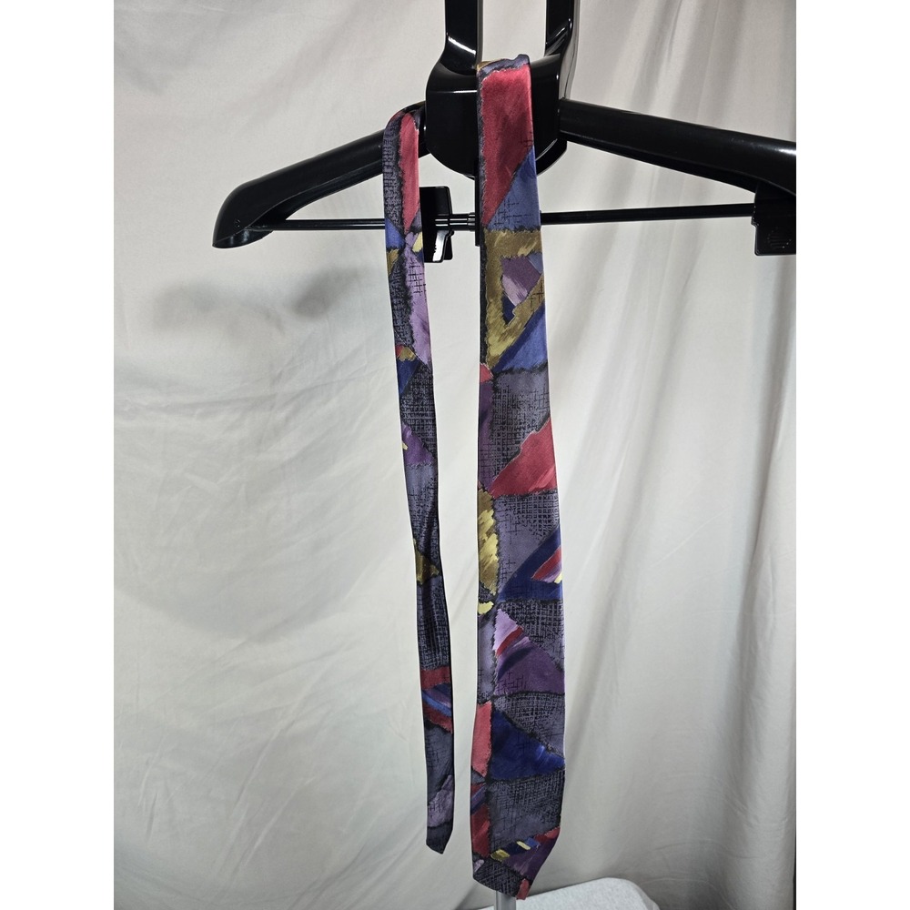 vintage Ketch brand silk necktie featuring a bold abstract pattern in jewel...